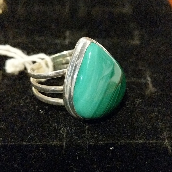 Natural Green Malachite (pilot's stone) 925 silver - Picture 2 of 5